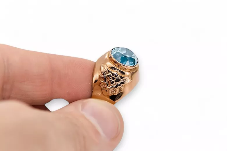 Ring Vintage Aquamarine Štýl Originálny vintage 14K Produkt s Pink Gold VRC078R